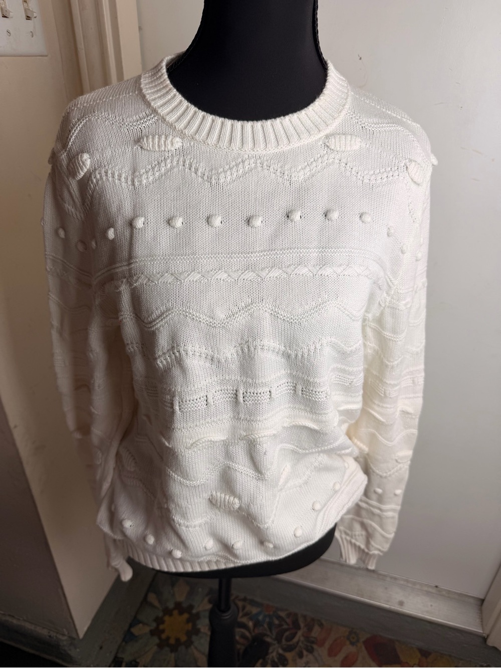 United Colors Of Benetton Cream Textured Crewneck Sweater